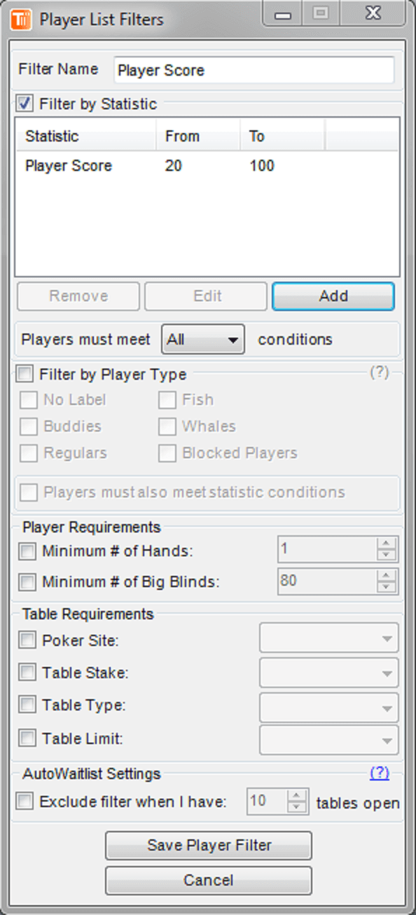 TableScan Turbo -List Filters-Player List2